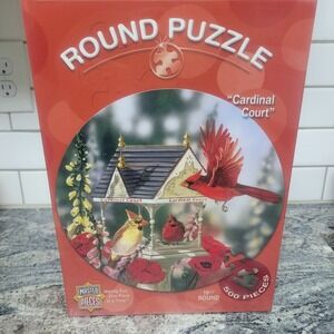 NEW Masterpieces Janene Grende Cardinal Court 500 Piece Round Jigsaw Puzzle